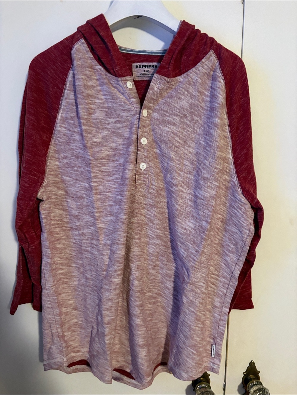 Express Two-Tone Henley Hoodie in Red and Heather